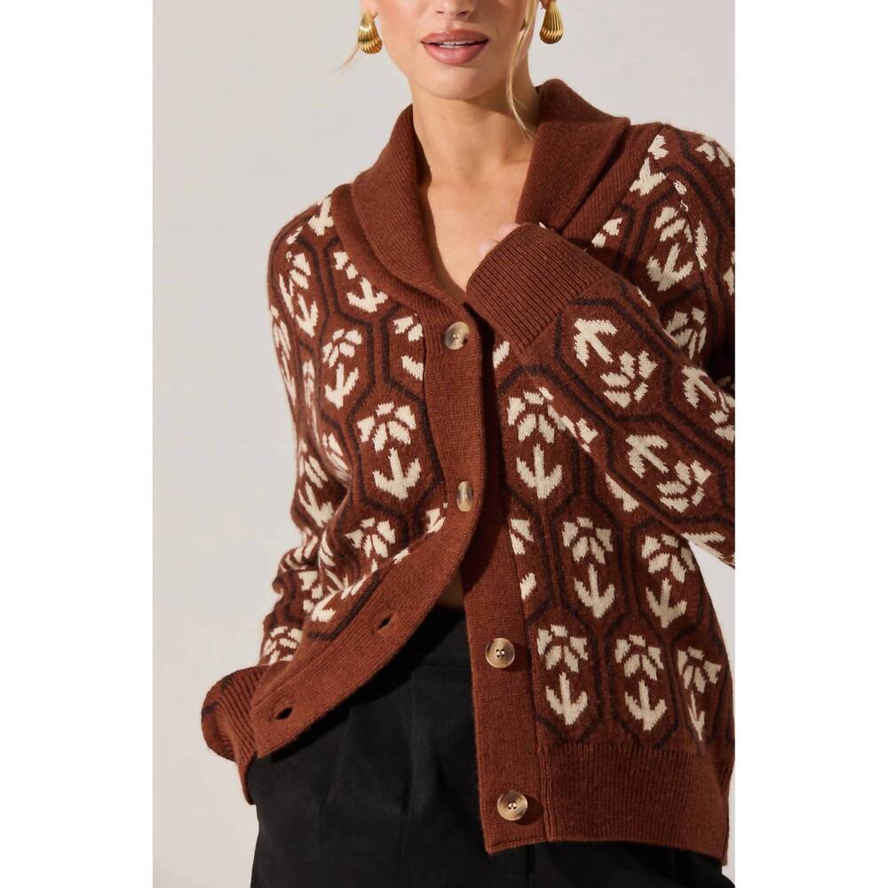 NEW ASTR marcenia cardigan in brown floral - Picture 3 of 4